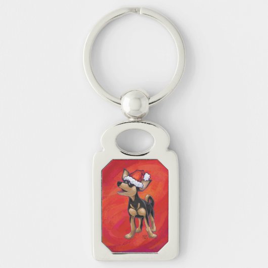 Chihuahua Kerstmis op rood Sleutelhanger (Voorkant)