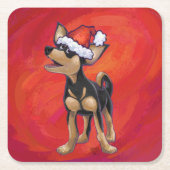 Chihuahua Kerstmis op rood Vierkante Kartonnen Onderzetter (Voorkant)