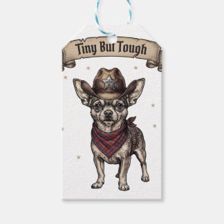 chihuahua, klein maar taai, cowboy hond, westerse cadeaulabel