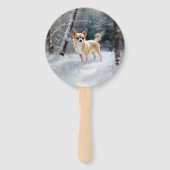 Chihuahua Laat het sneeuwen Kerstmis Handwaaier (Voorkant)
