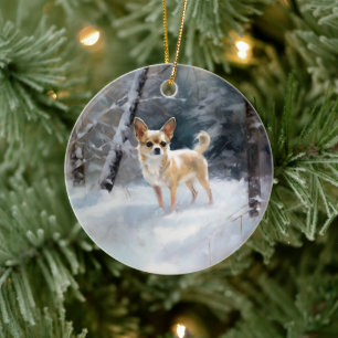 Chihuahua Laat het sneeuwen Kerstmis Keramisch Ornament