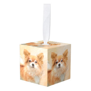 Chihuahua Langharige Hond Schilderij Originele Kun Kubus Ornament