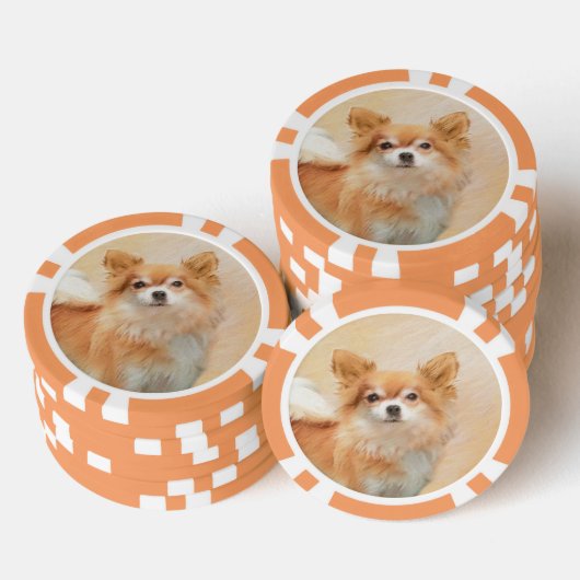 Chihuahua langharige hond schilderij originele kun poker chips (Opstapeling)