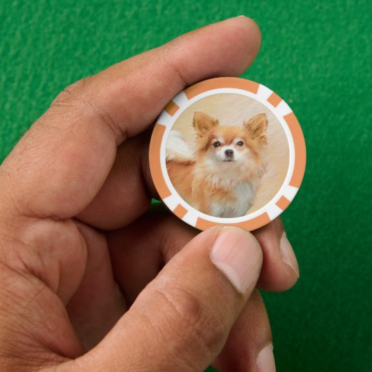 Chihuahua langharige hond schilderij originele kun poker chips (Hand)