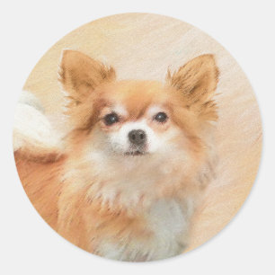Chihuahua langharige hond schilderij originele kun ronde sticker