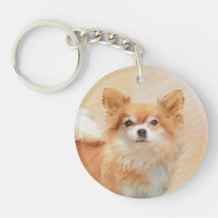 Chihuahua Langharige Hond Schilderij Originele Kun Sleutelhanger