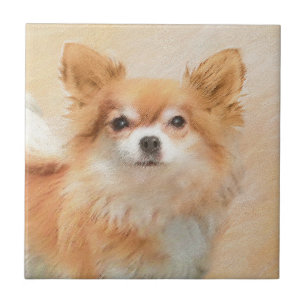 Chihuahua langharige hond schilderij originele kun tegeltje