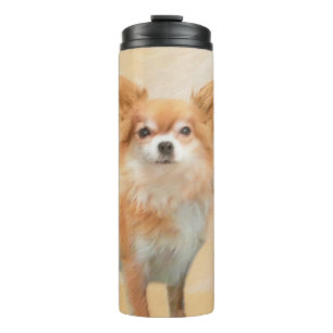 Chihuahua langharige hond schilderij originele kun thermosbeker