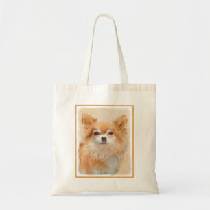 Chihuahua langharige hond schilderij originele kun tote bag