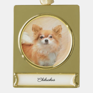 Chihuahua langharige hond schilderij originele kun verguld banner ornament