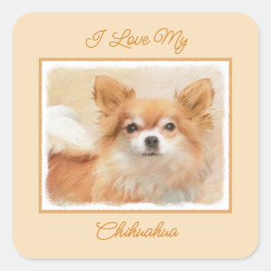 Chihuahua langharige hond schilderij originele kun vierkante sticker