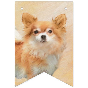 Chihuahua Langharige Hond Schilderij Originele Kun Vlaggetjes