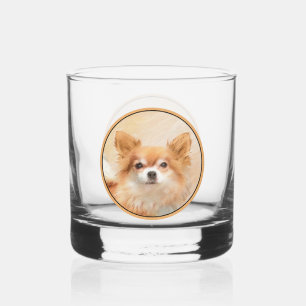 Chihuahua langharige hond schilderij originele kun whisky glas