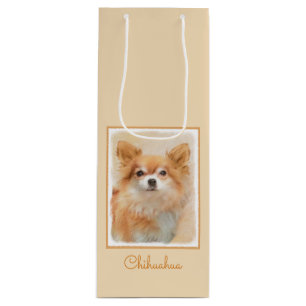 Chihuahua langharige hond schilderij originele kun wijn cadeautas