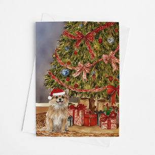 Chihuahua - langharige Waterverf kerstboom Kaart