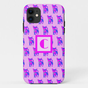 Chihuahua Leuke Hond Roze Blauw Silhouet Monogram iPhone 11 Hoesje