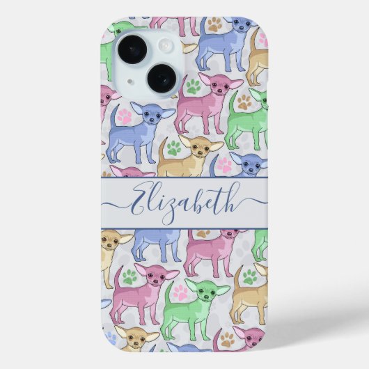 Chihuahua Lover Kleurrijk Patroon Naam toevoegen Case-Mate iPhone Case (Achterkant)