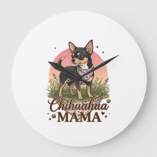 Chihuahua Mama Hond Roze Bloemen Bandana_1 Grote Klok