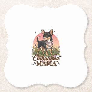 Chihuahua Mama Hond Roze Bloemen Bandana_1 Kartonnen Onderzetters