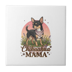 Chihuahua Mama Hond Roze Bloemen Bandana_1 Tegeltje