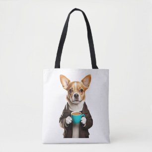 Chihuahua met een kopje koffie draagtas
