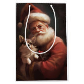 Chihuahua met Kerstman feestelijke Kerstmis Medium Cadeauzakje (Voorkant)