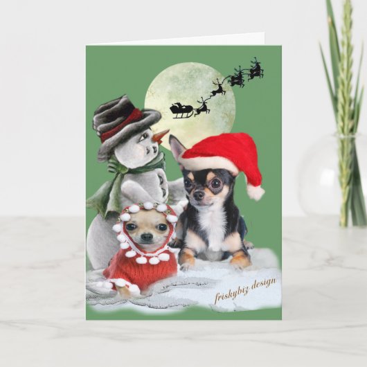 Chihuahua Met Sneeuwman Kerst Kaarten (Voorkant)