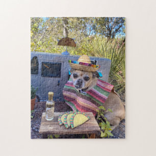 Chihuahua met sombrero die taco's eet legpuzzel