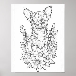 Chihuahua met Zonnebloemen Kleurplaat Poster