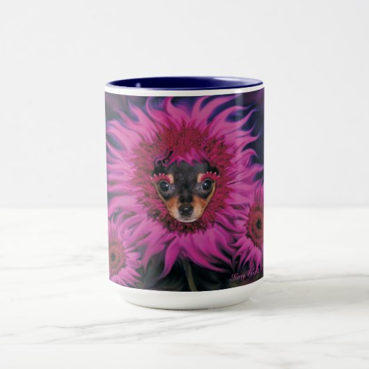 Chihuahua Mug de chiots et de fleurs roses (Centre)