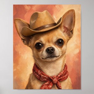 Chihuahua Muurkunst — Mini Cowboy Portret met Pai Poster