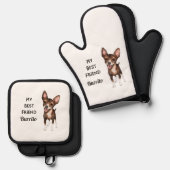 Chihuahua My Best Friend Custom Name Ovenwant & Pannenlap Set (Voorkant / Achterkant)