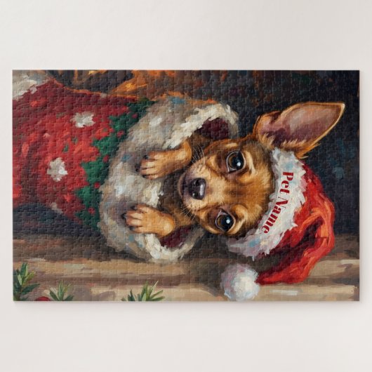 Chihuahua Nestled in Christmas Stocking Hat Legpuzzel (Horizontaal)