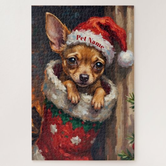 Chihuahua Nestled in Christmas Stocking Hat Legpuzzel (Verticaal)