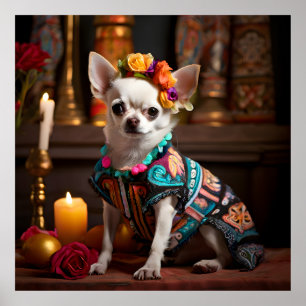 Chihuahua op een altaar voor Dia de los Muertos Poster
