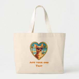 Chihuahua op het strand grote tote bag