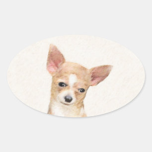 Chihuahua Painting - Cute Original Dog Art Ovale Sticker