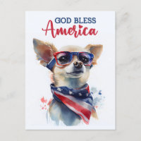 Chihuahua patriotique, carte postale de Dieu béni 