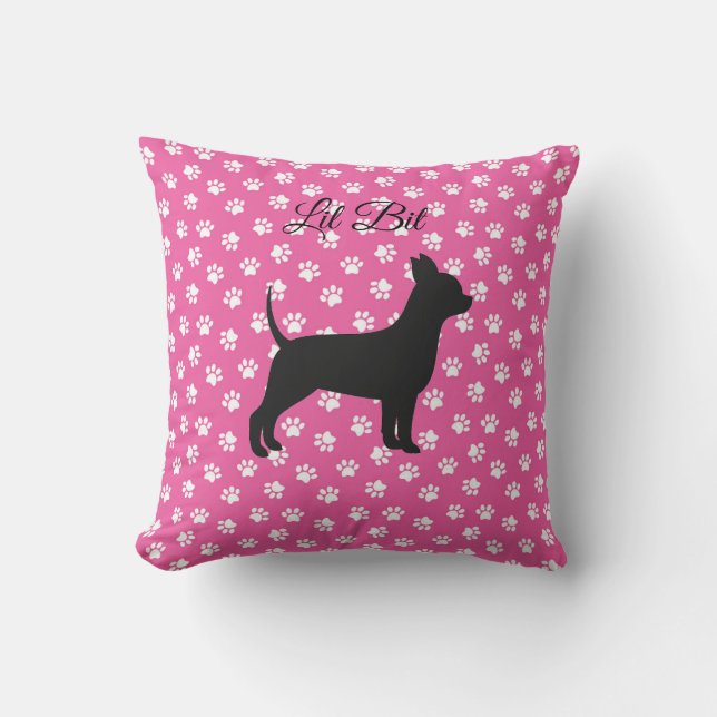 Chihuahua Pillow Gepersonaliseerd Roze Silhouette Kussen (Voorkant)