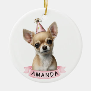 Chihuahua Pink Girly Name Waterverf Keramisch Ornament