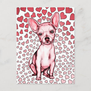 Chihuahua Pink Hearts Valentijnsdag Feestdagenkaart