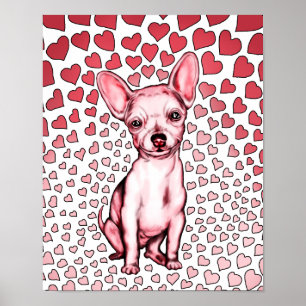 Chihuahua Pink Hearts Valentijnsdag Poster