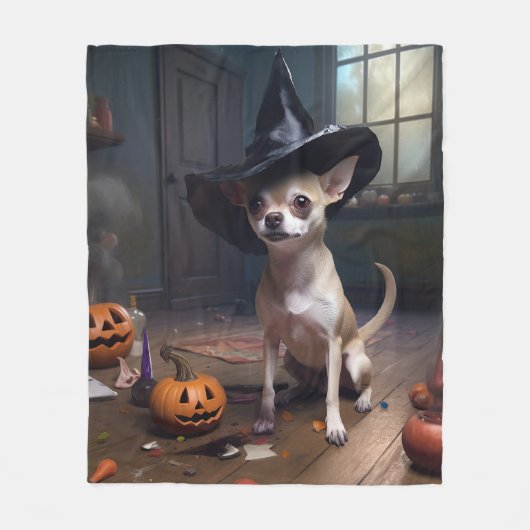 Chihuahua pompoenen Halloween eng Fleece Deken (Voorkant)