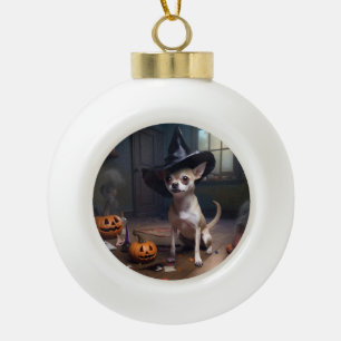Chihuahua pompoenen Halloween eng Keramische Bal Ornament