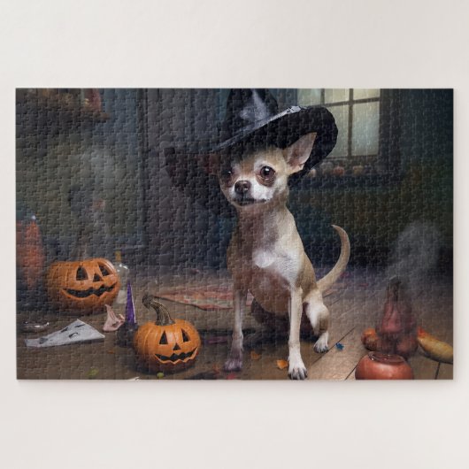 Chihuahua pompoenen Halloween eng Legpuzzel (Horizontaal)