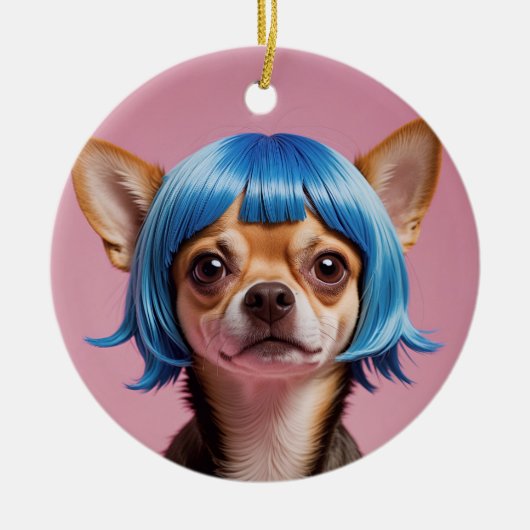 Chihuahua pruik keramisch ornament (Voorkant)