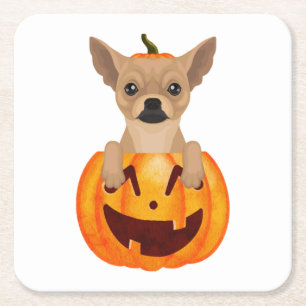 Chihuahua Pumpkin Vierkante Kartonnen Onderzetter