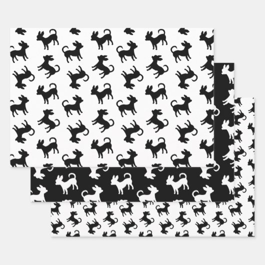 Chihuahua Puppies Classic Black en White Pattern Inpakpapier Vel (Set)