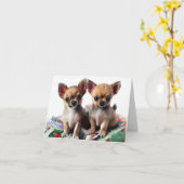 Chihuahua Puppies Kerstmis Kaart (Gele Bloem)