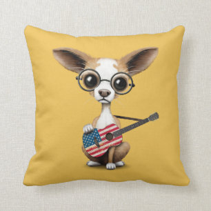 Chihuahua Puppy Dog die Amerikaanse vlag speelt Kussen
